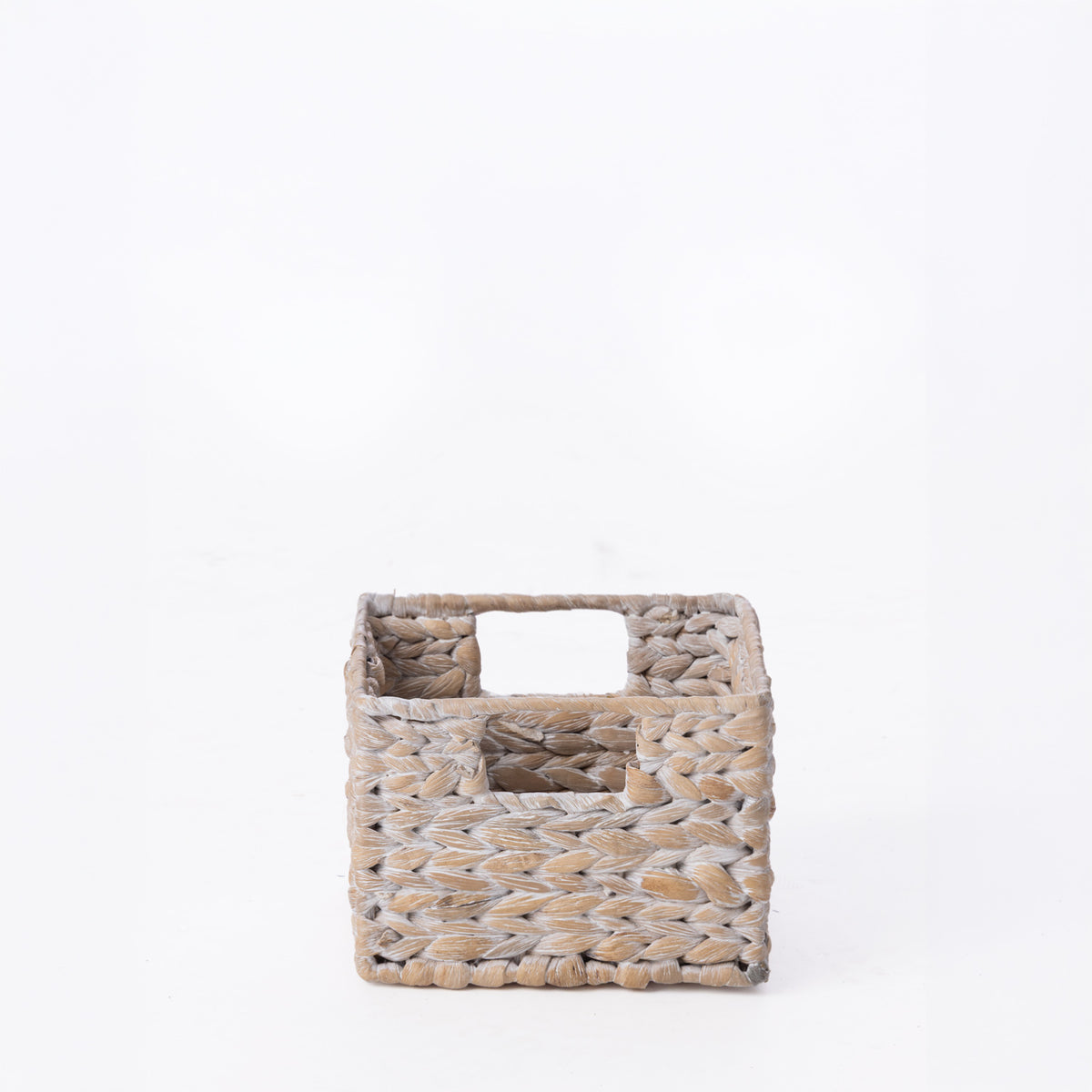 Cove Ruthie Basket Small in White Wash, featuring a compact woven design with integrated carry handles.
