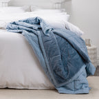 Blue Cotton/Faux Fur Blanket on styled bed