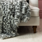 Grey faux fur blanket up close 