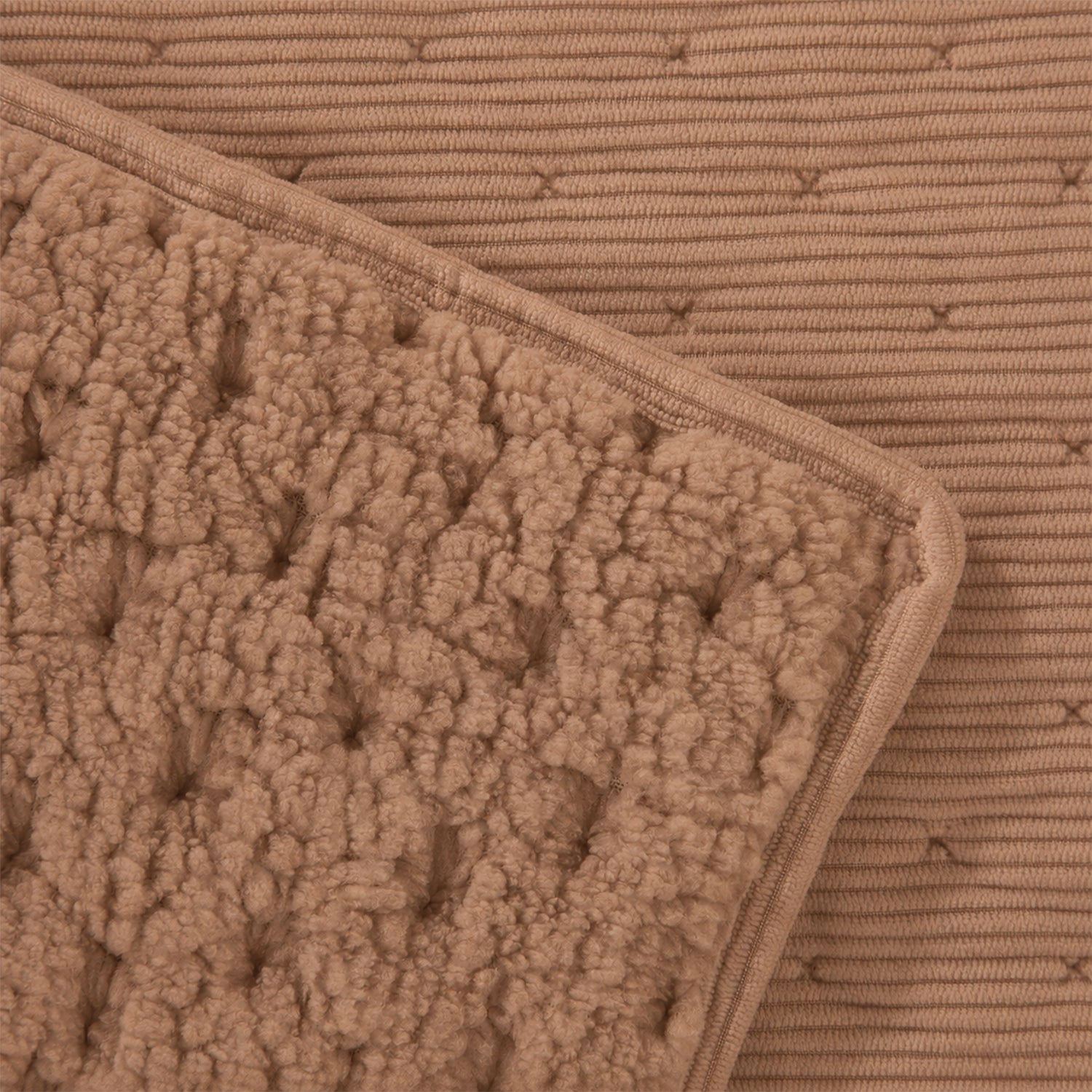 Front & reverse close up swatch of rust blanket