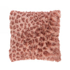 Pink faux fur cushion on a white background