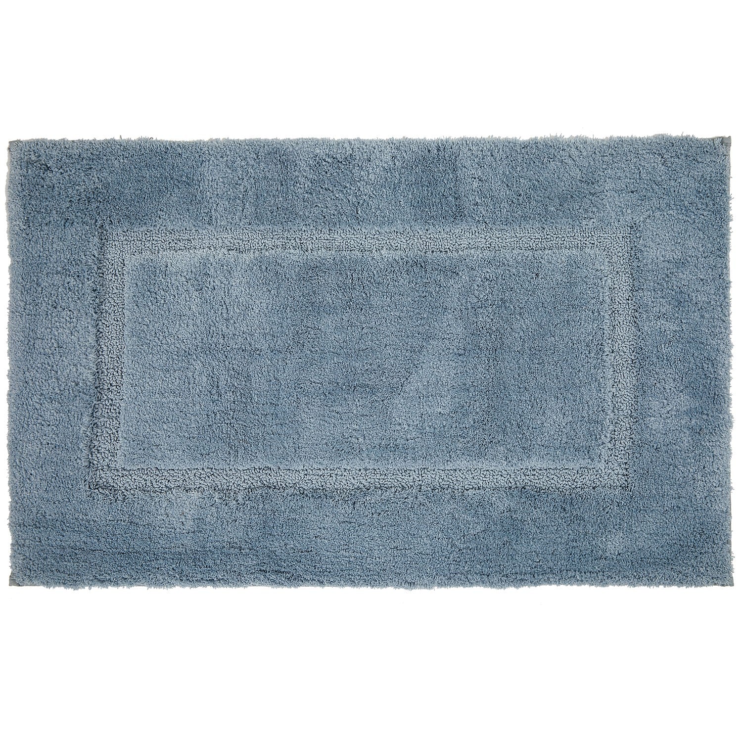 Silver Blue bathmat featuring a plush textured finish with a subtle border design on a clean white background