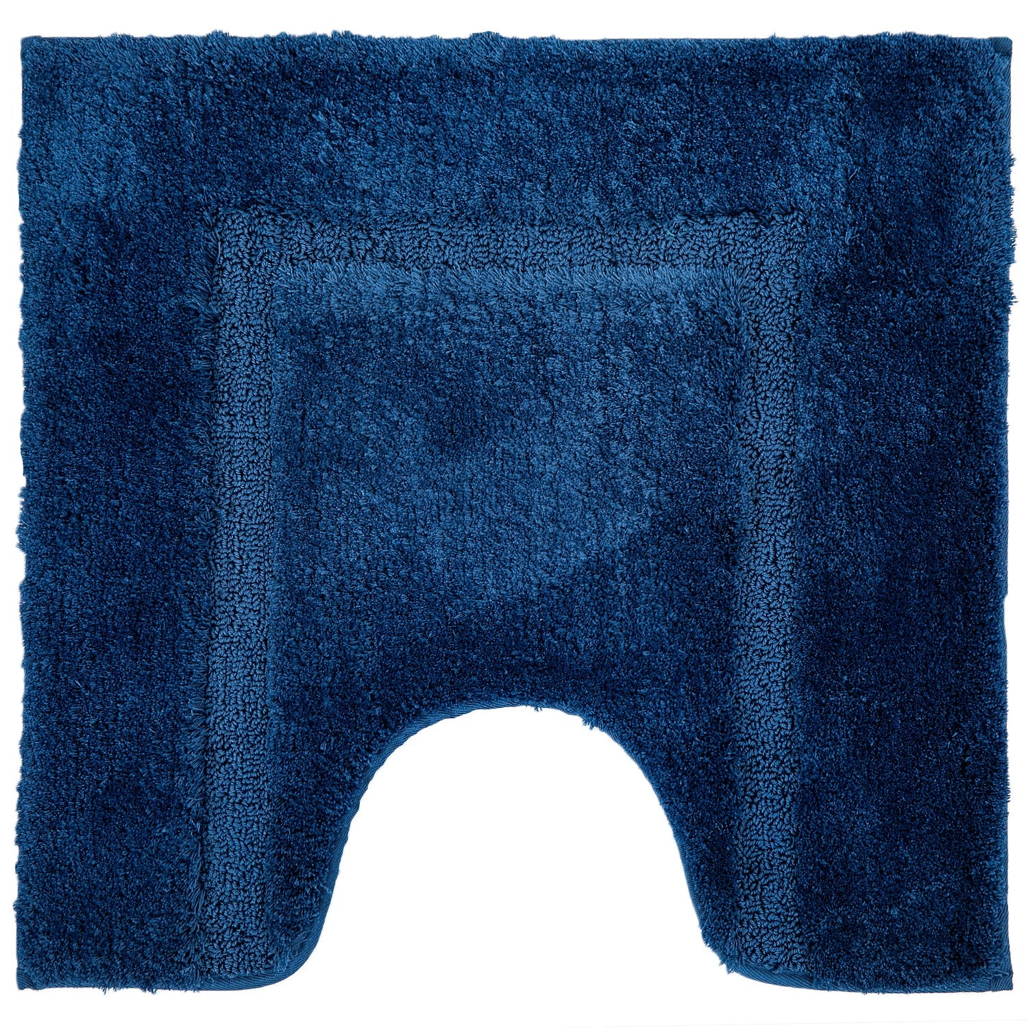 Navy contour bathmat featuring a plush textured finish with a subtle border design on a clean white background.