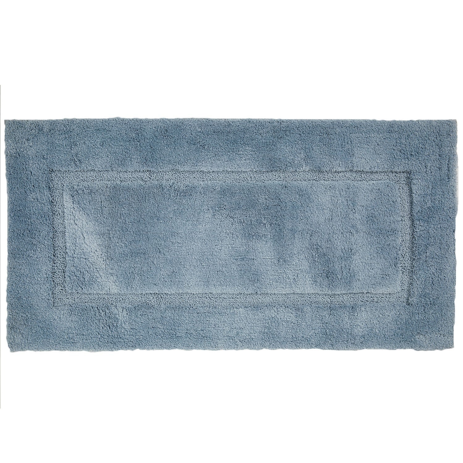 Silver Blue bathmat with a soft plush texture and subtle rectangular border detailing.
