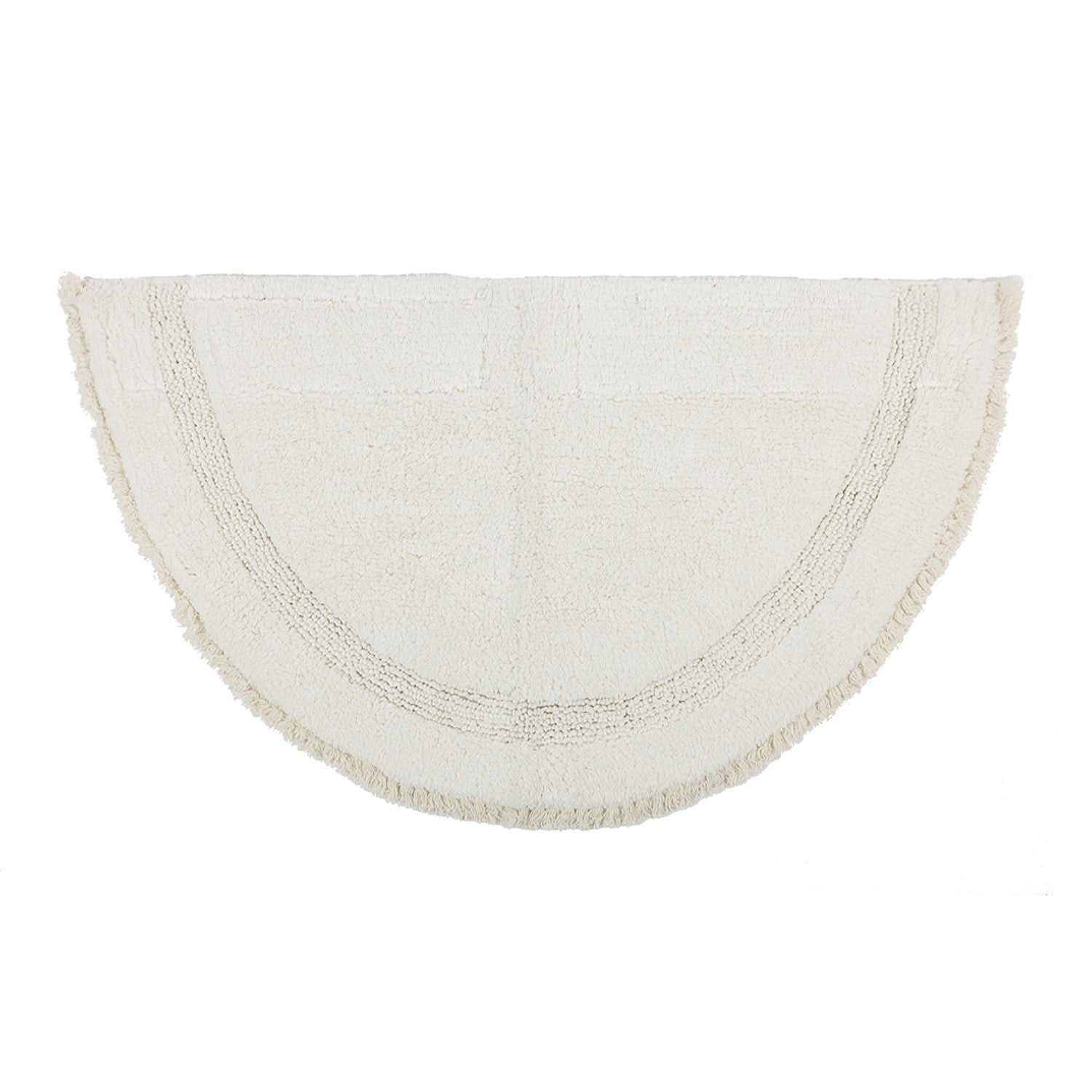 Cream Half-moon bathmat featuring a soft textured finish with curved contrast stripe detailing on a clean white background.