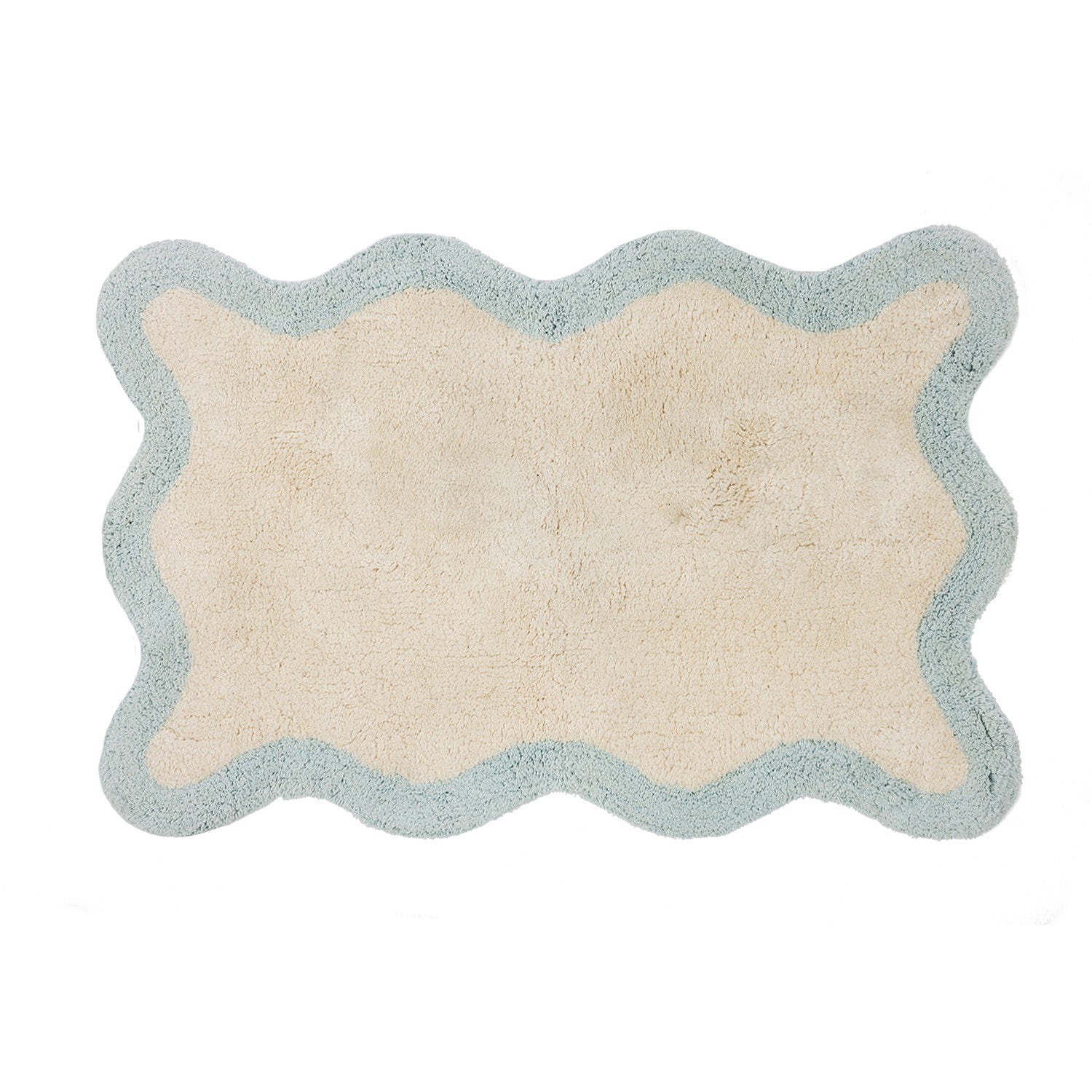 Pale blue wavy bathmat featuring a soft two-tone border design on a clean white background.