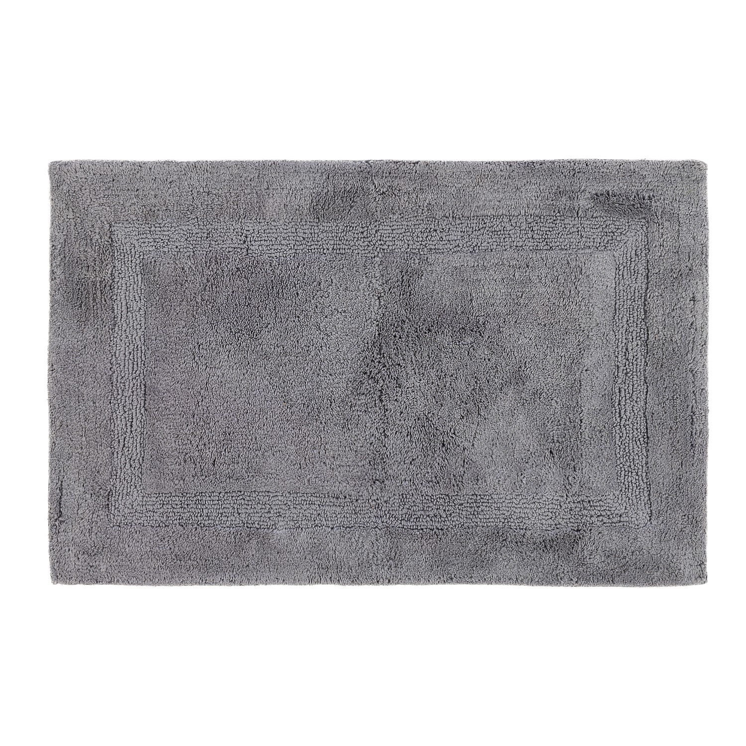 Silver bathmat featuring a plush textured finish with a subtle border design on a clean white background.