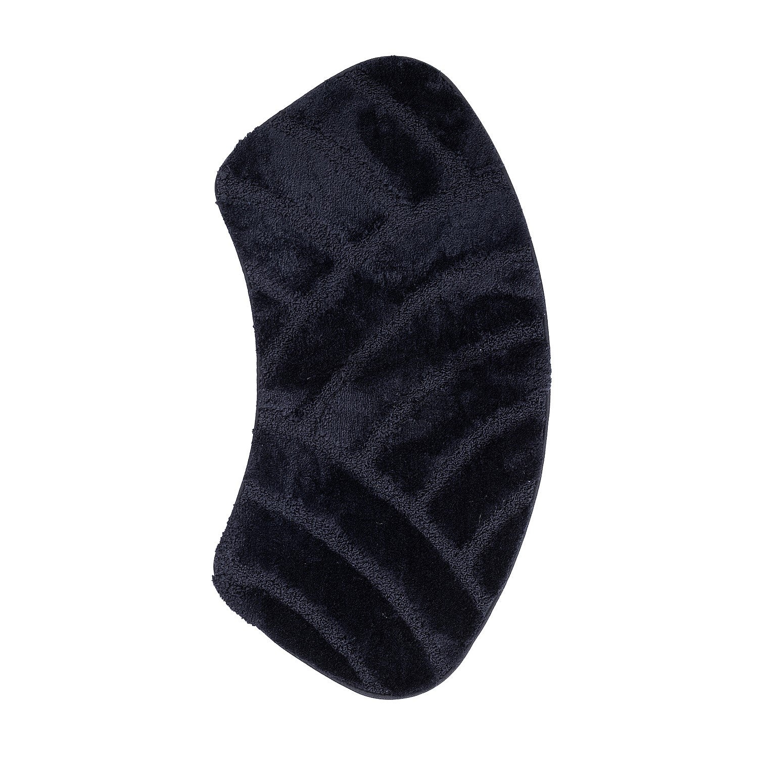 Black  Kim Curved Geo Shower Mat featuring a plush carved geometric pattern on a clean white background.