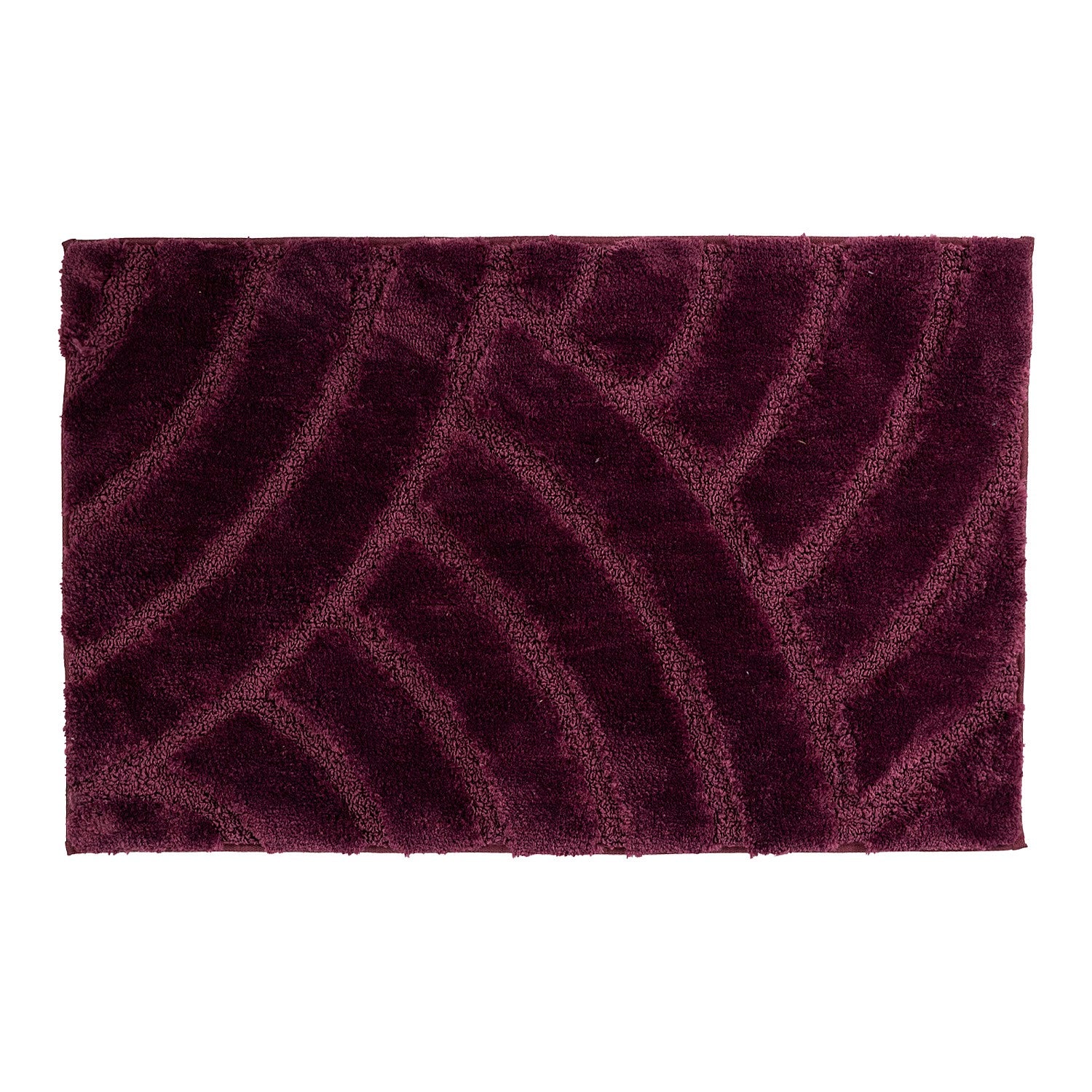 Berry bathmat featuring a plush carved geometric pattern on a clean white background.
