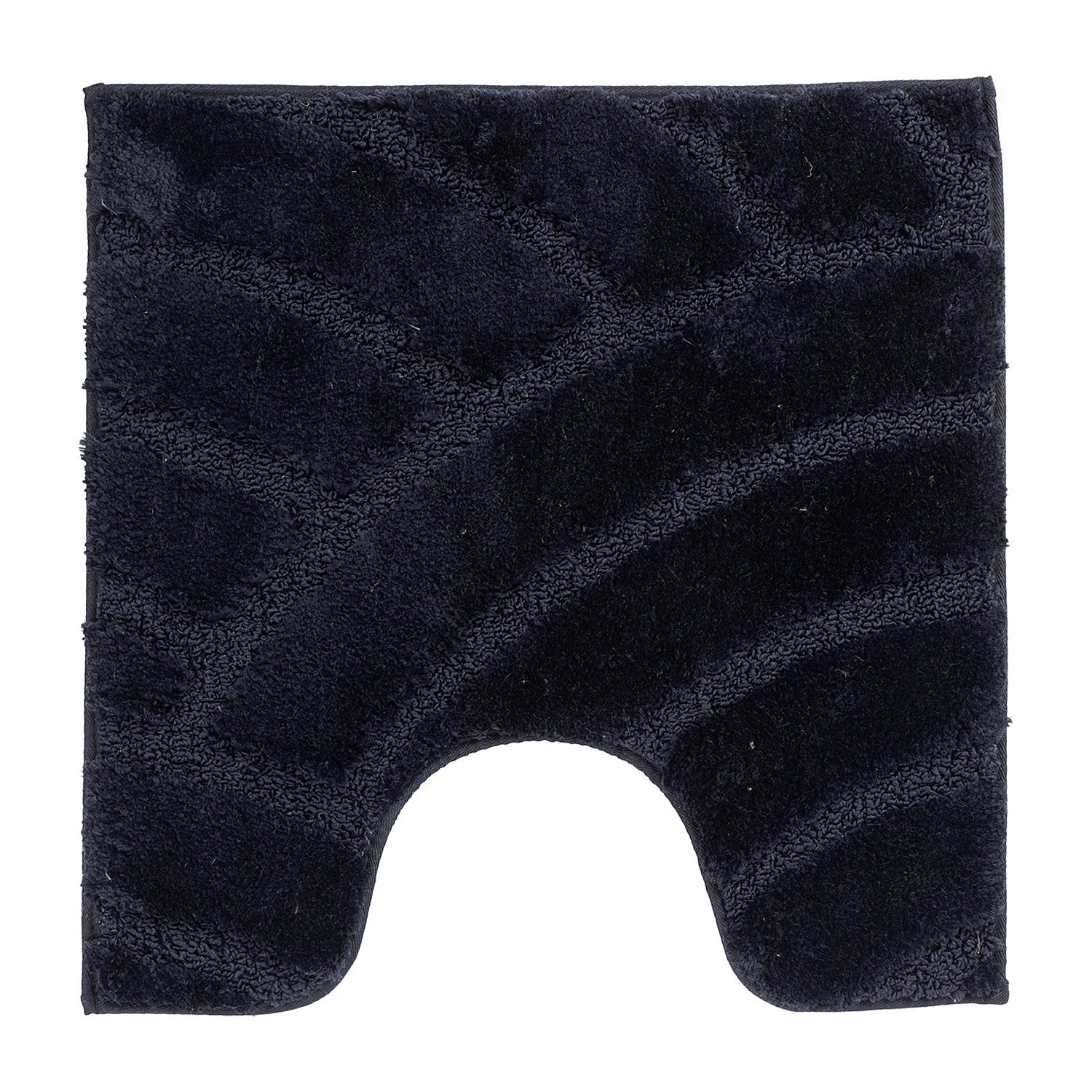 Black contour bathmat featuring a plush carved geometric pattern on a clean white background.