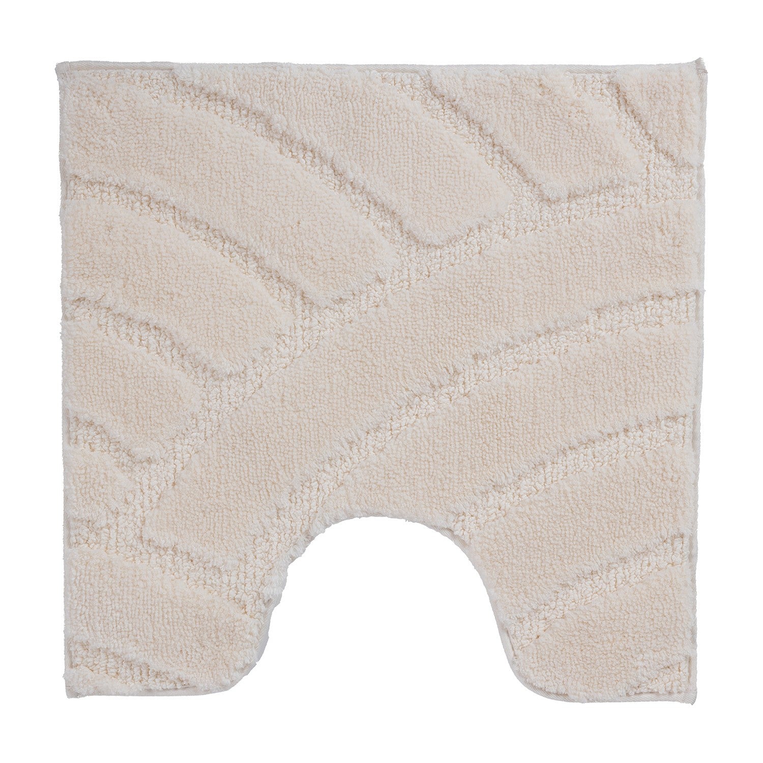 White contour bathmat featuring a plush carved geometric pattern on a clean white background.
