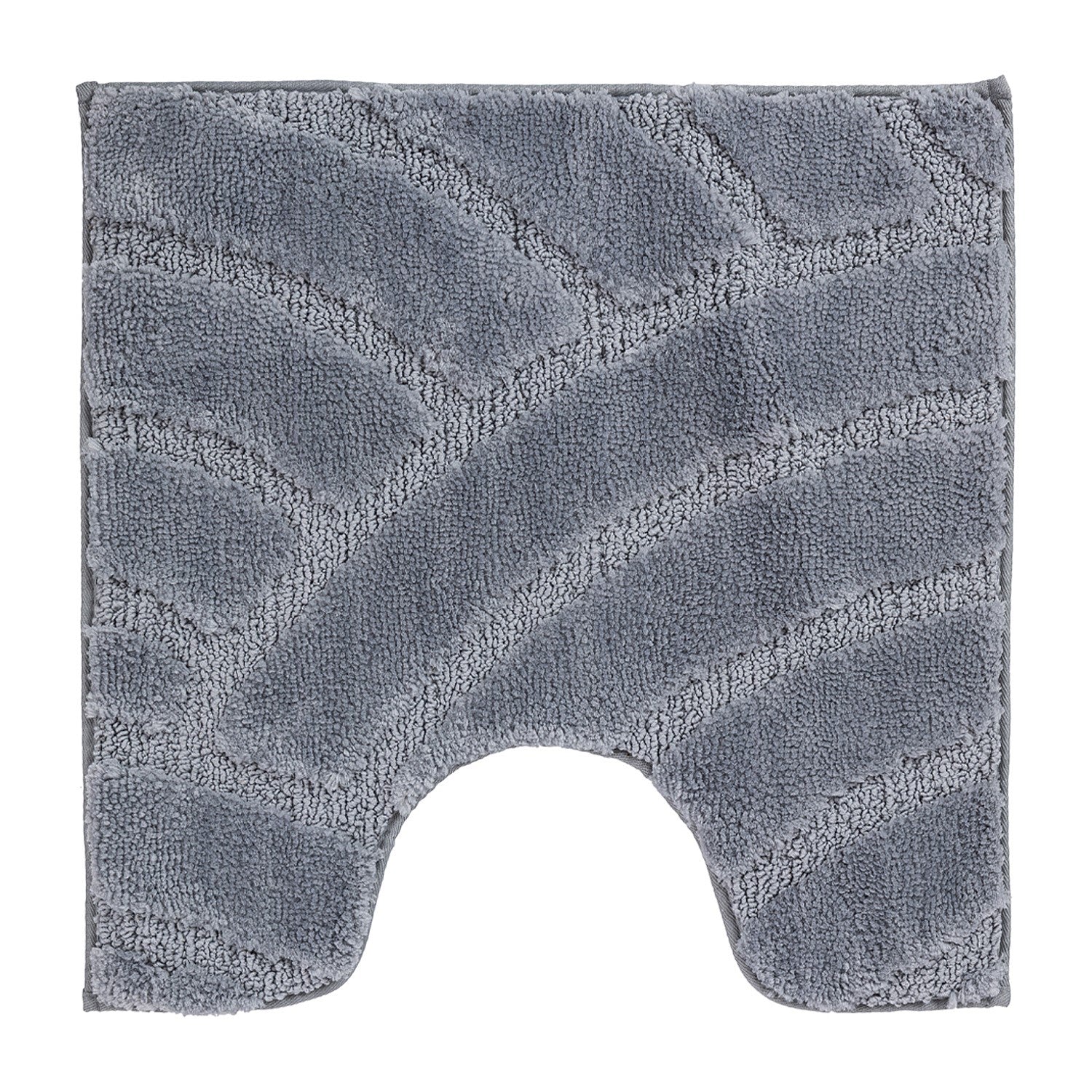 Grey contour bathmat featuring a plush carved geometric pattern on a clean white background.