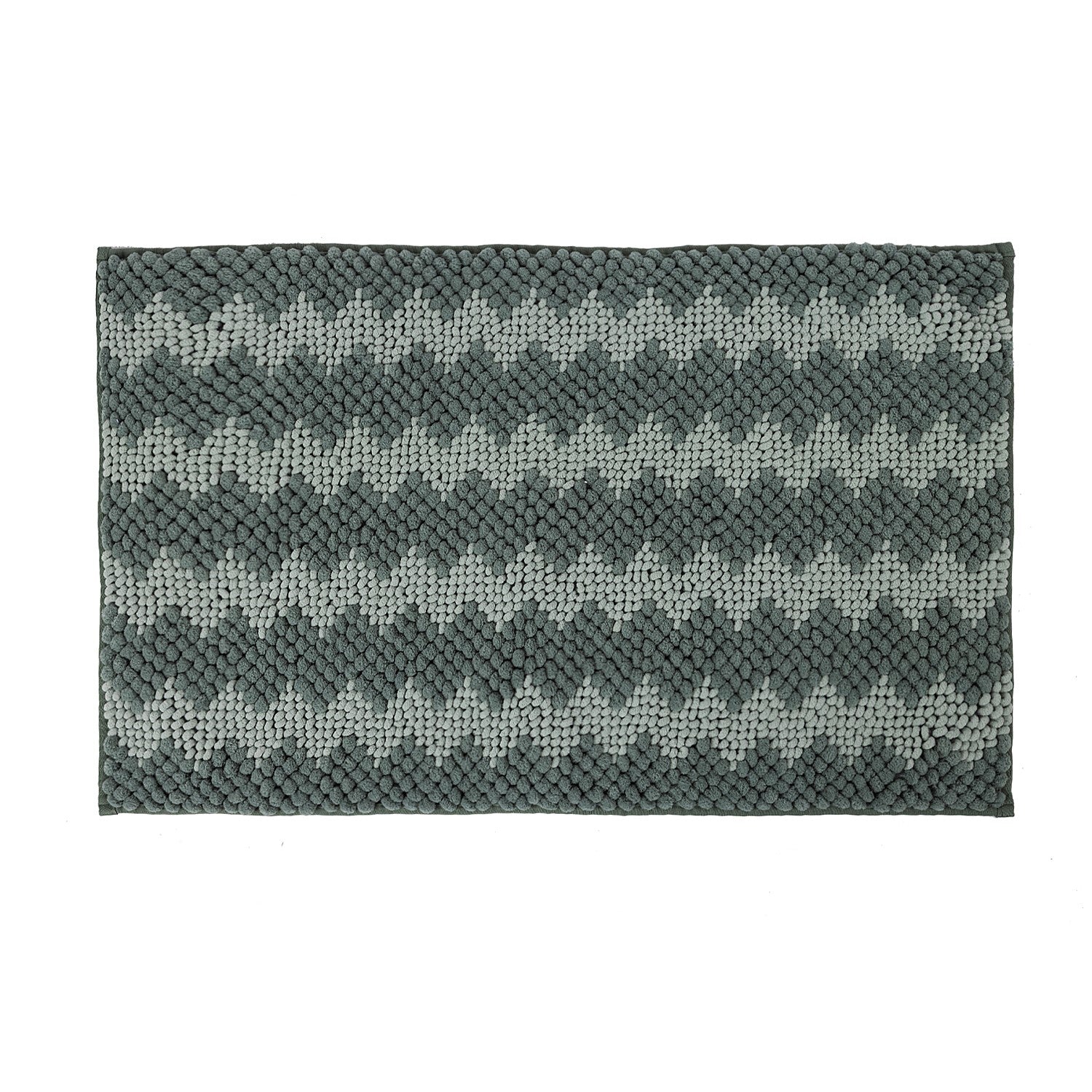 Sea Mist bathmat featuring a soft bobble texture with a white toggle-inspired zigzag pattern on a clean white background.