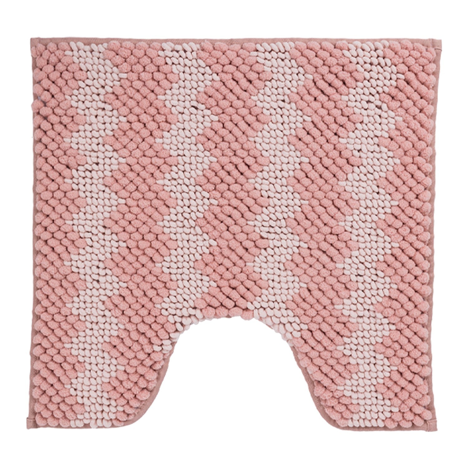 Blush Pink contour bathmat featuring a soft bobble texture with a white toggle-inspired zigzag pattern on a clean white background.