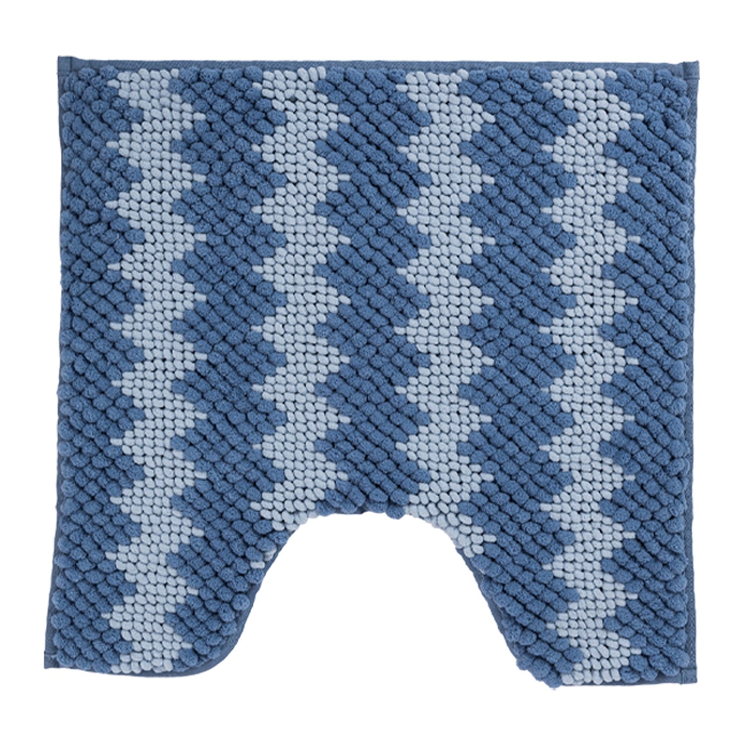 Denim contour bathmat featuring a soft bobble texture with a white toggle-inspired zigzag pattern on a clean white background.