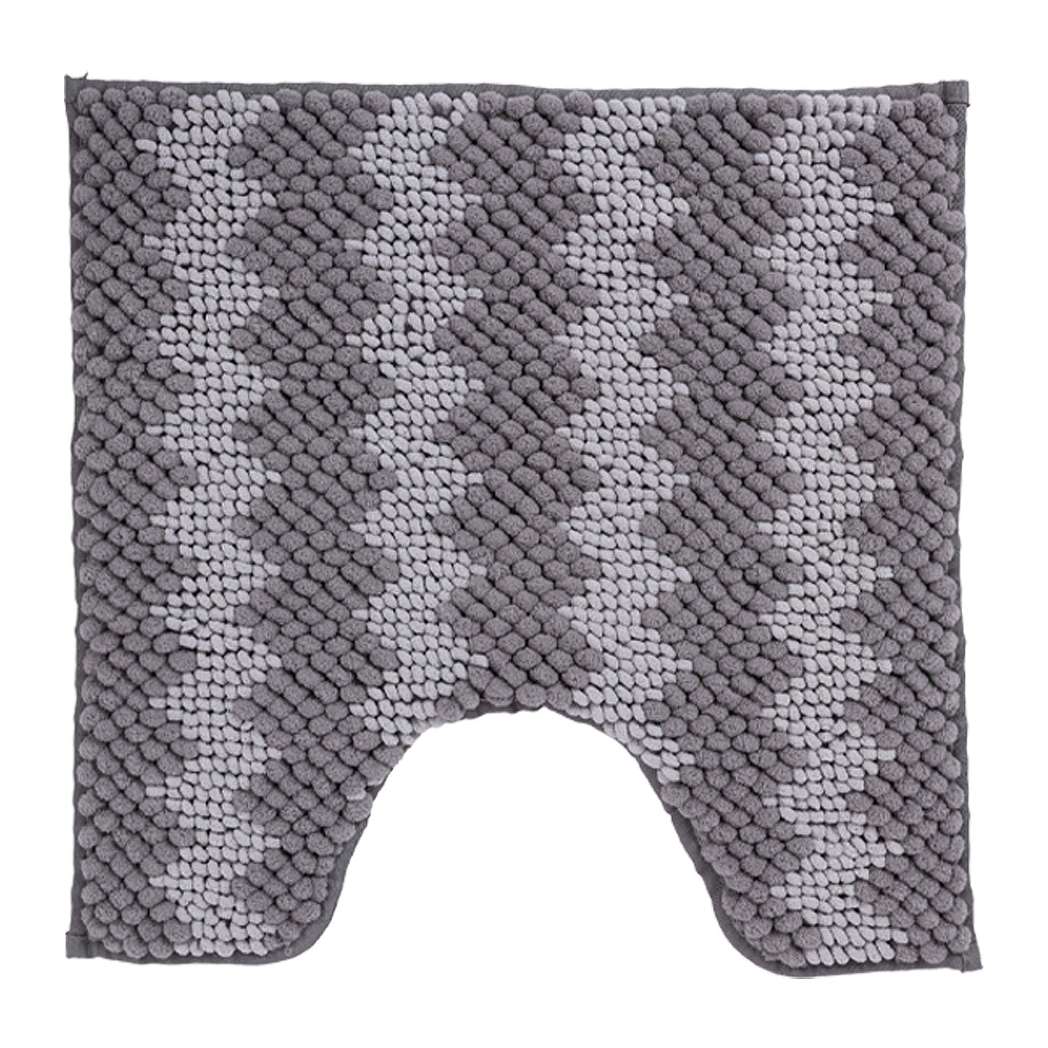 Silver contour bathmat featuring a soft bobble texture with a white toggle-inspired zigzag pattern on a clean white background.