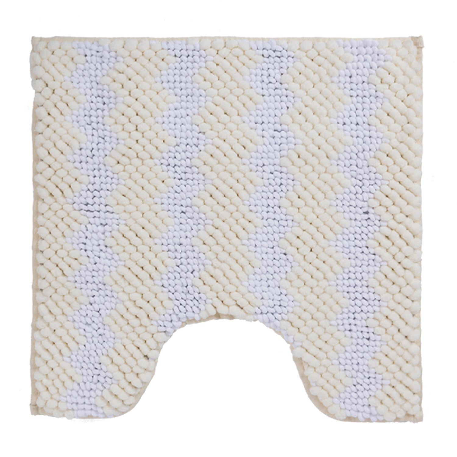 White contour bathmat featuring a soft bobble texture with a white toggle-inspired zigzag pattern on a clean white background.