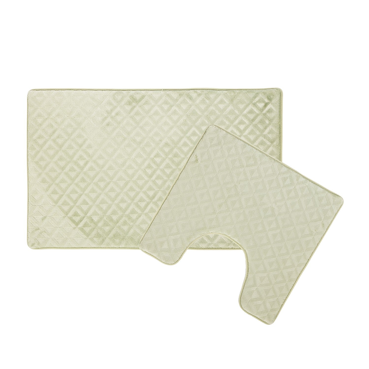 Sea Mist bathmat and contour bathmat set featuring a soft geometric textured design on a clean white background
