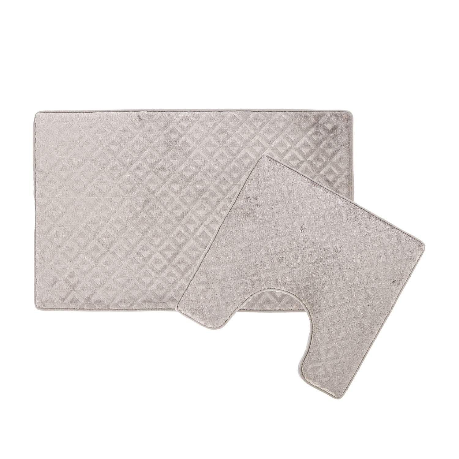 Silver bathmat and contour bathmat set featuring a soft geometric textured design on a clean white background.