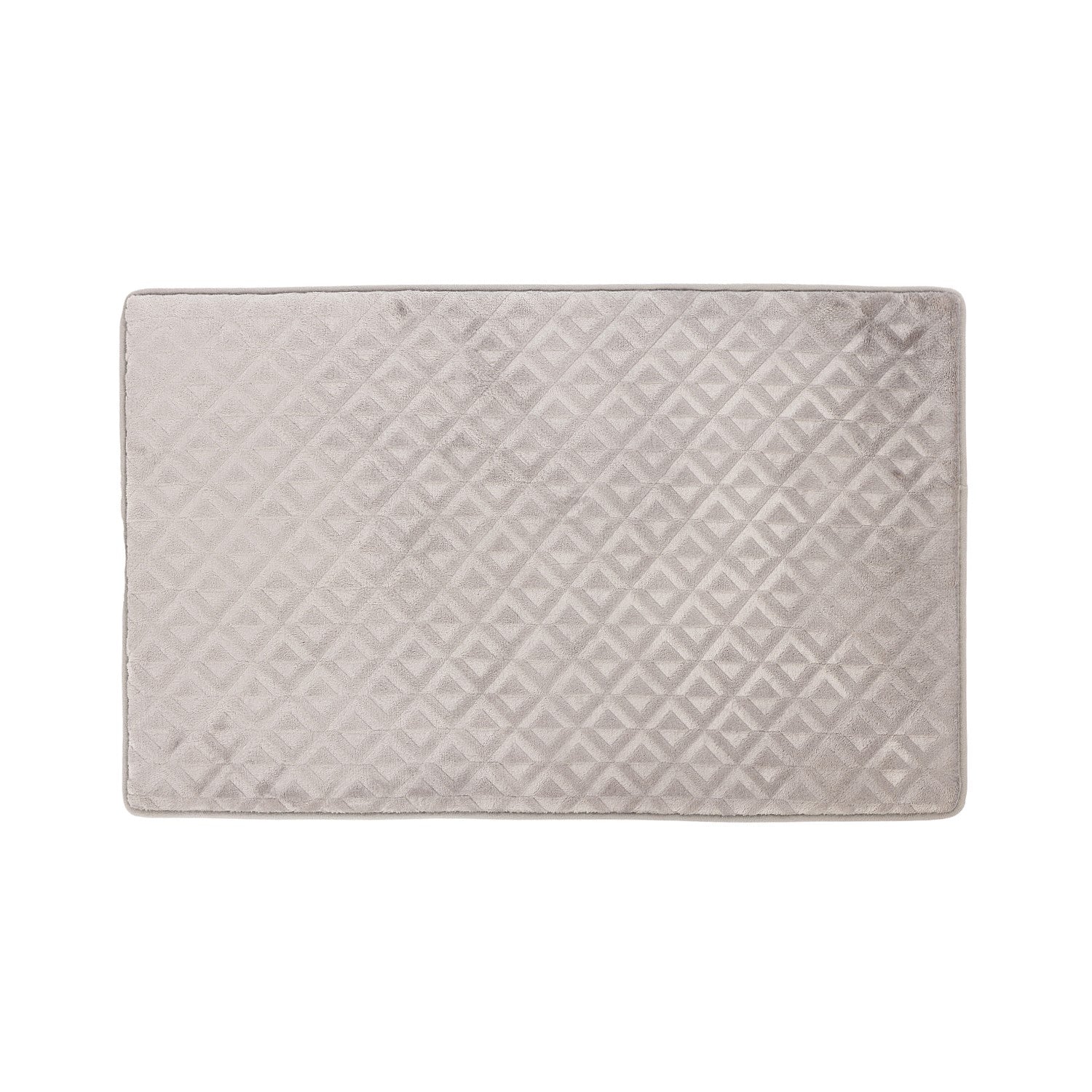 Silver bathmat featuring a soft geometric textured pattern on a clean white background.