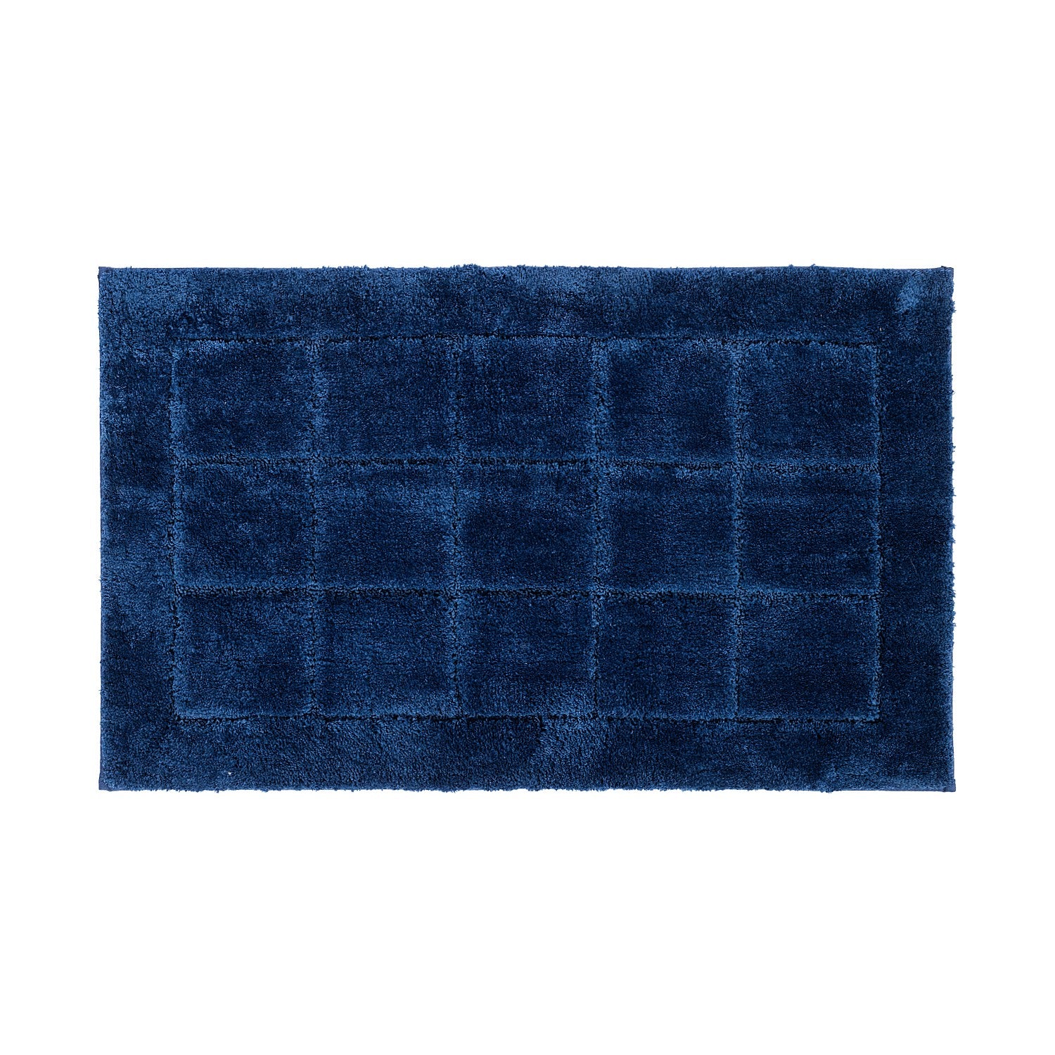 Navy bathmat featuring a soft tufted grid design on a clean white background.