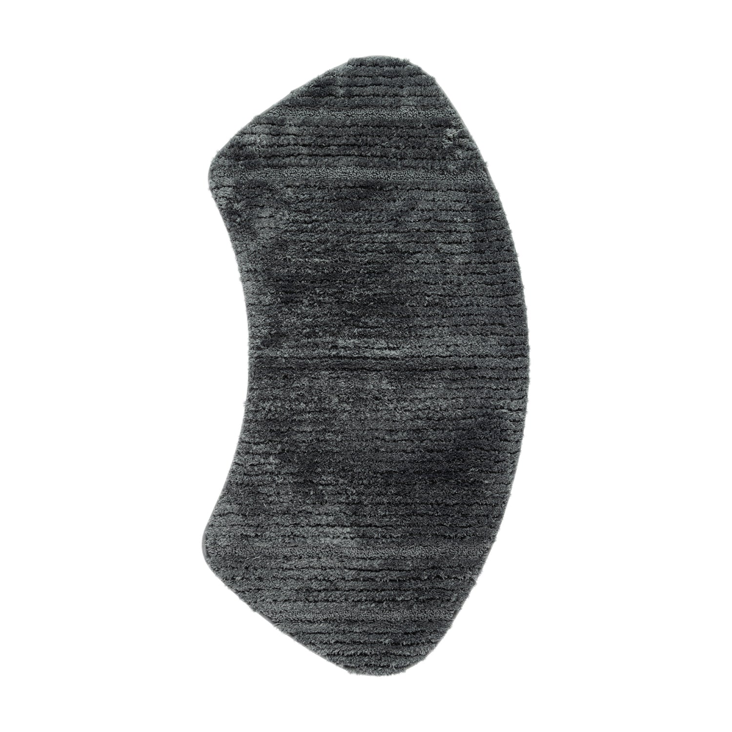 Coal curved shower mat with soft striped texture on a white background.