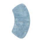 Pale blue curved shower mat with soft striped texture on a white background.