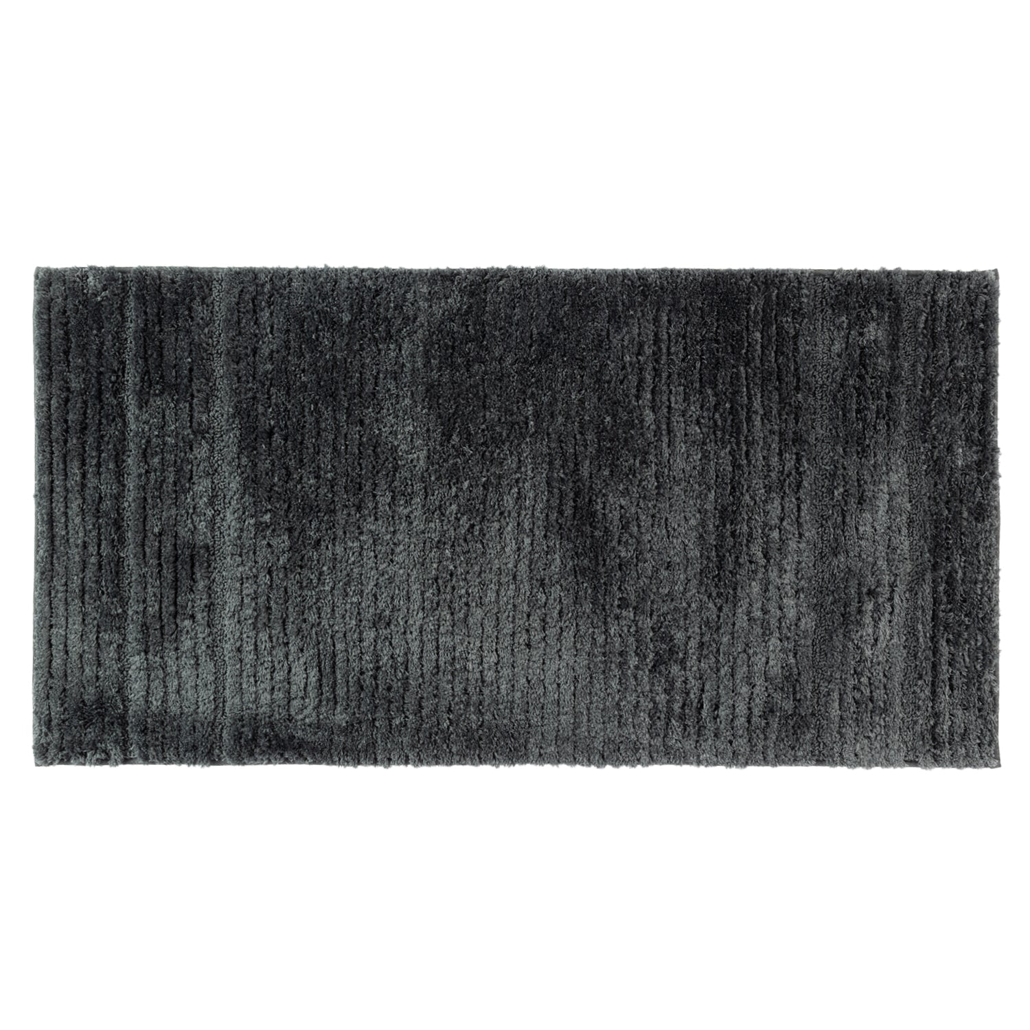Coal striped bath runner with soft textured pile on a white background.