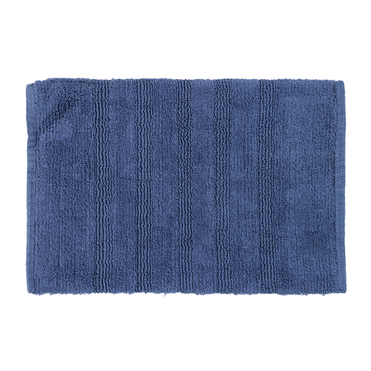 A rectangular Navy Bath mat with a textured, ribbed terry cloth pattern, shown flat against a solid white background.