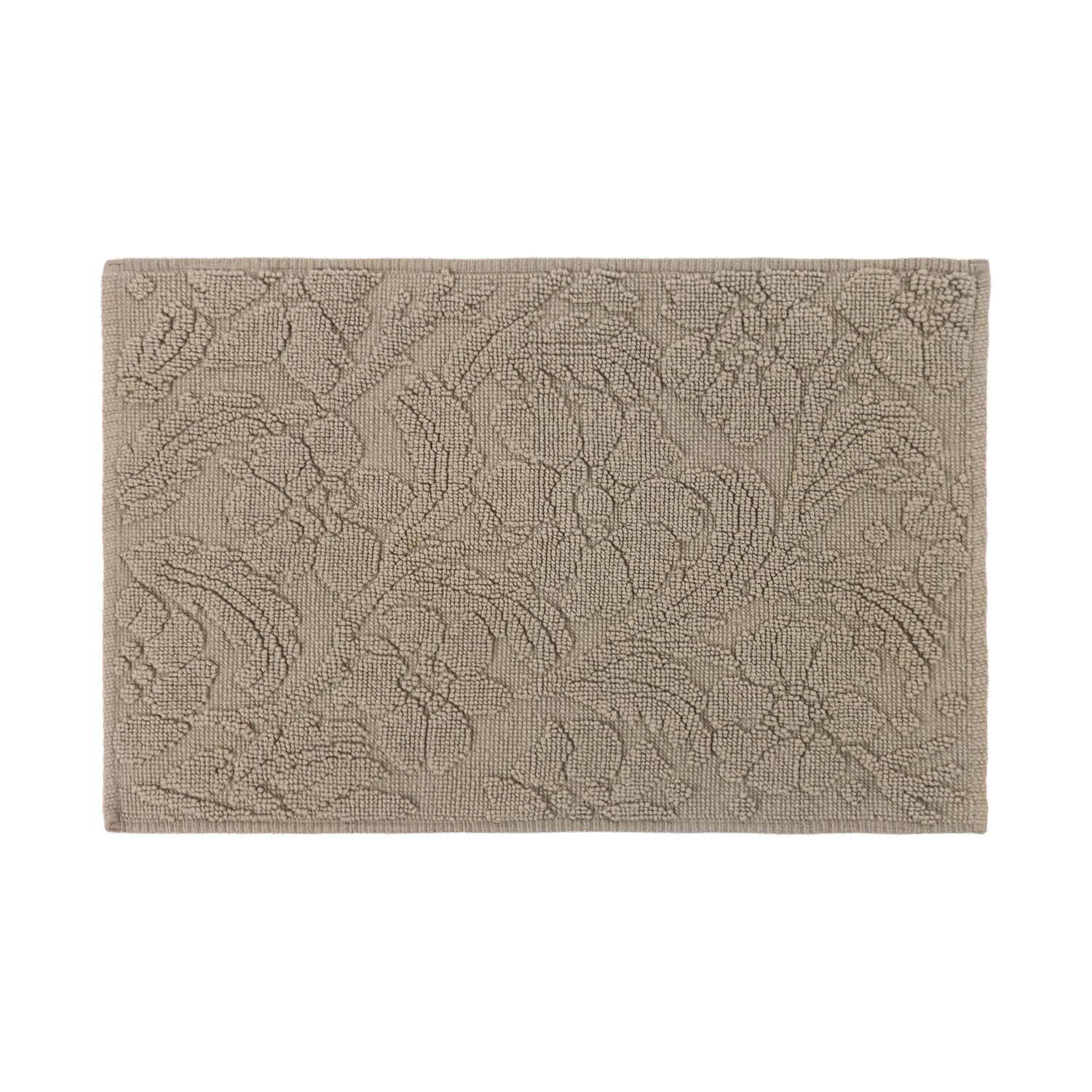 Gracious Living Grace Cotton Bathmat in khaki with a raised floral pattern on a white background.