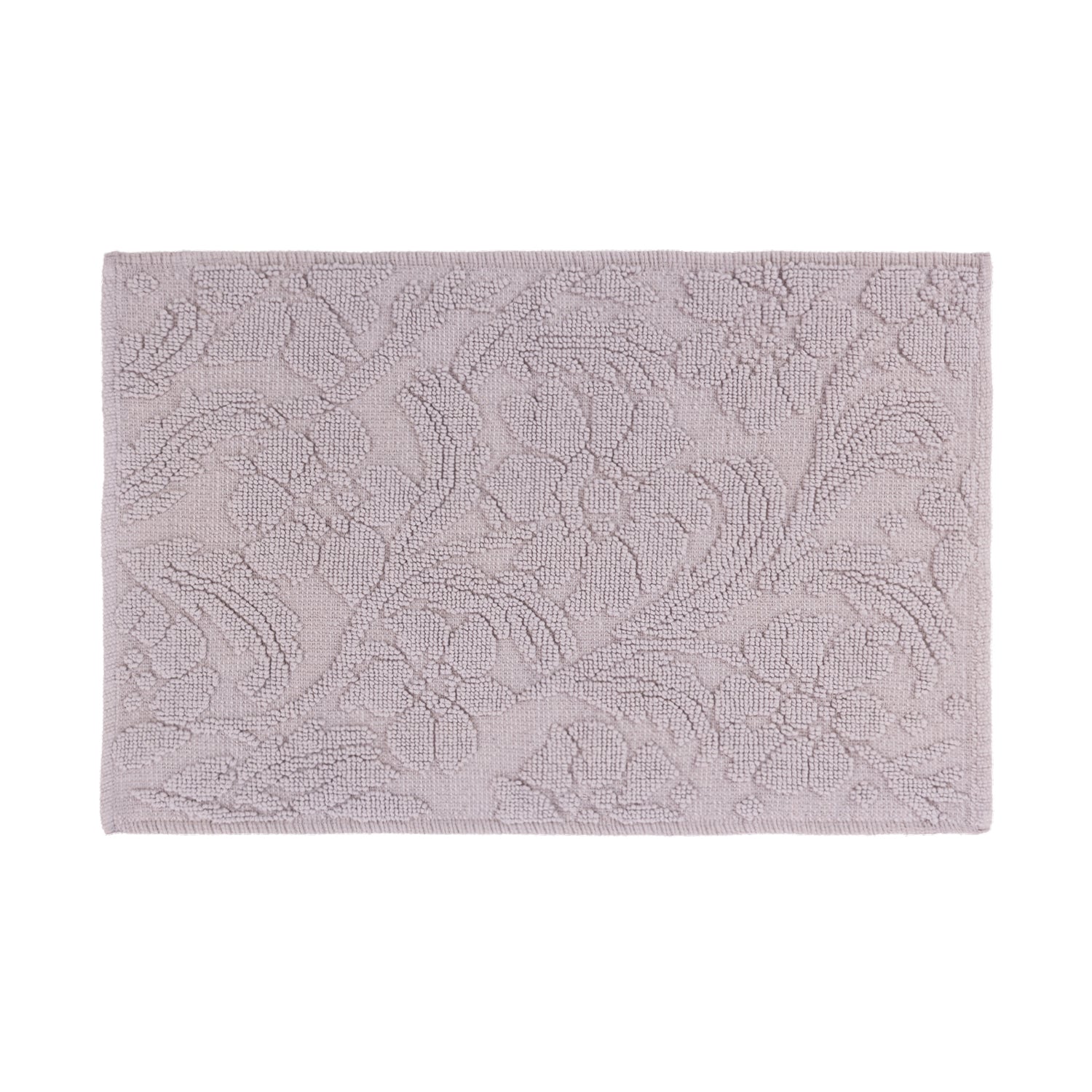 Gracious Living Grace Cotton Bathmat in silver with a raised floral pattern on a white background.