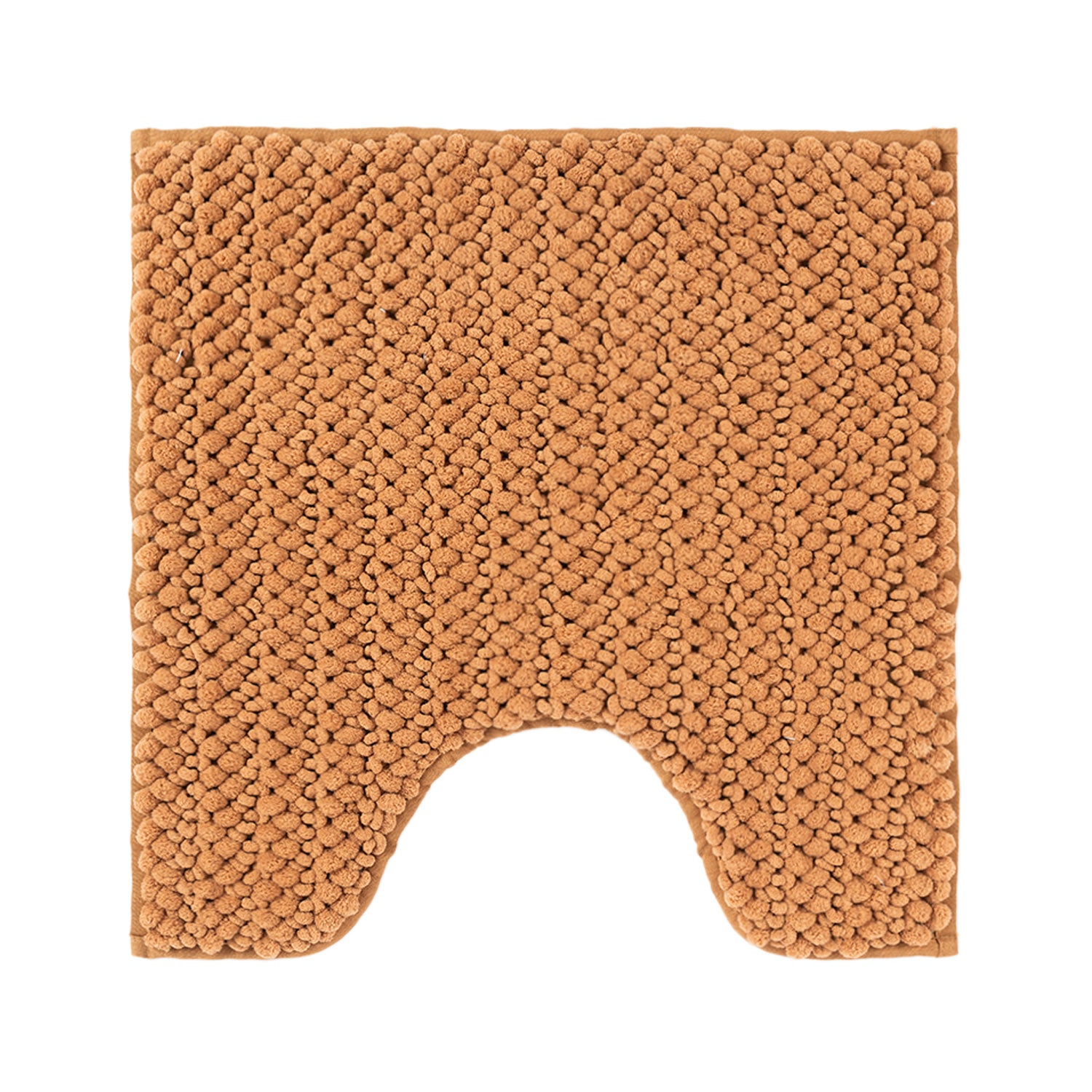 Design Republique Petra Toggle Contour Mat in Almond with a soft chenille toggle texture and contoured shape to fit neatly around the base of a toilet.