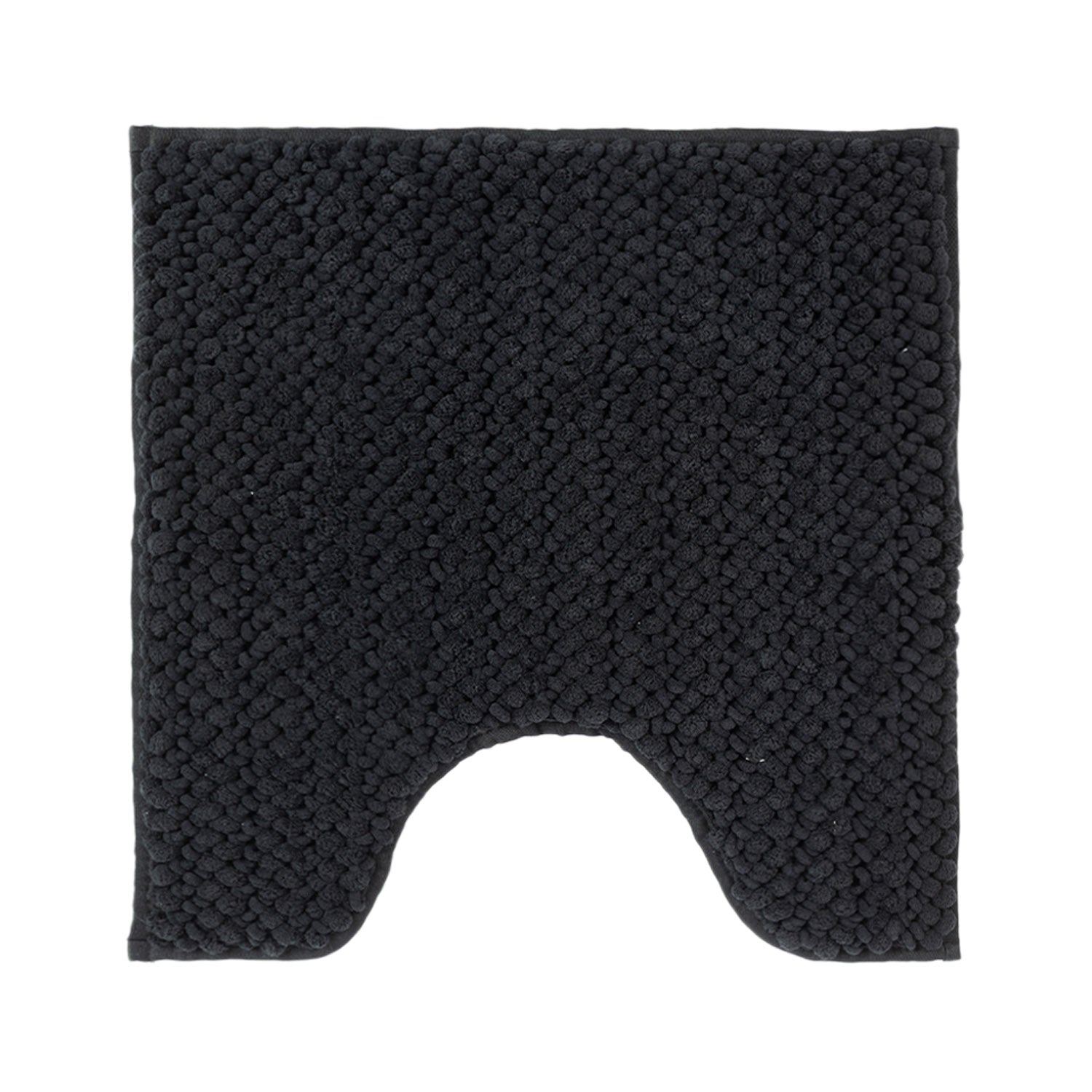 Design Republique Petra Toggle Contour Mat in Coal with a soft chenille toggle texture and contoured shape to fit neatly around the base of a toilet.