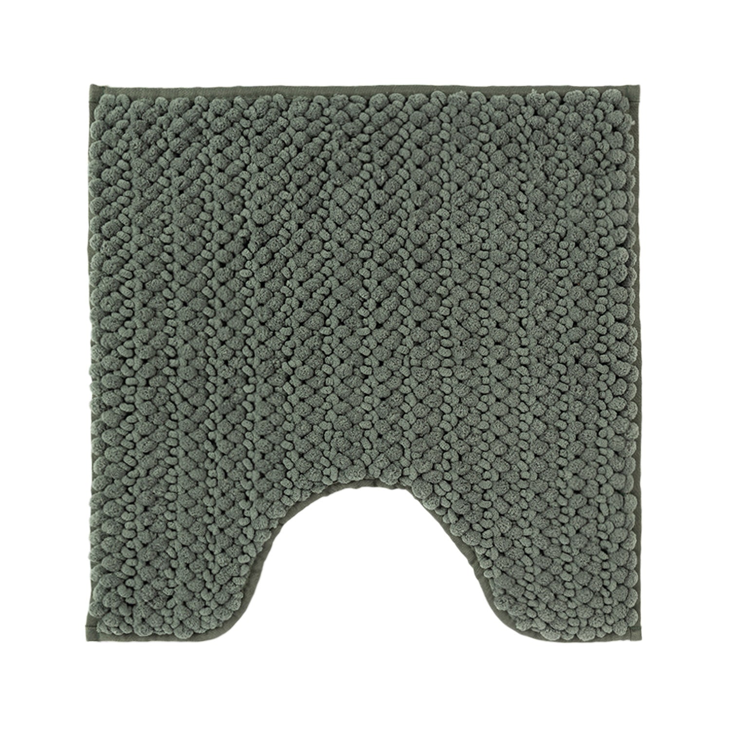 Design Republique Petra Toggle Contour Mat in Khaki with a soft chenille toggle texture and contoured shape to fit neatly around the base of a toilet.