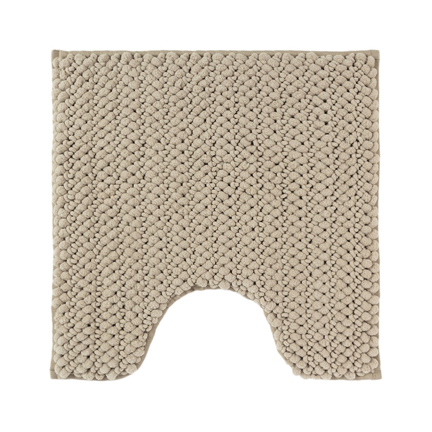 Design Republique Petra Toggle Contour Mat in Oatmeal with a soft chenille toggle texture and contoured shape to fit neatly around the base of a toilet.