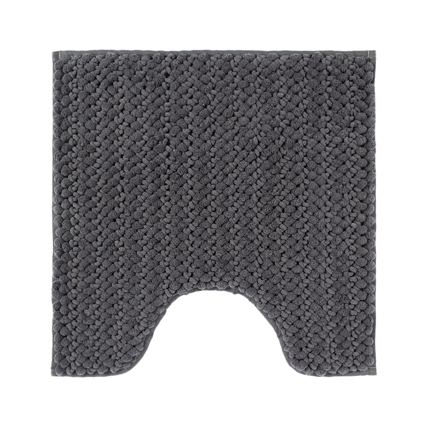 Design Republique Petra Toggle Contour Mat in Smoke with a soft chenille toggle texture and contoured shape to fit neatly around the base of a toilet.