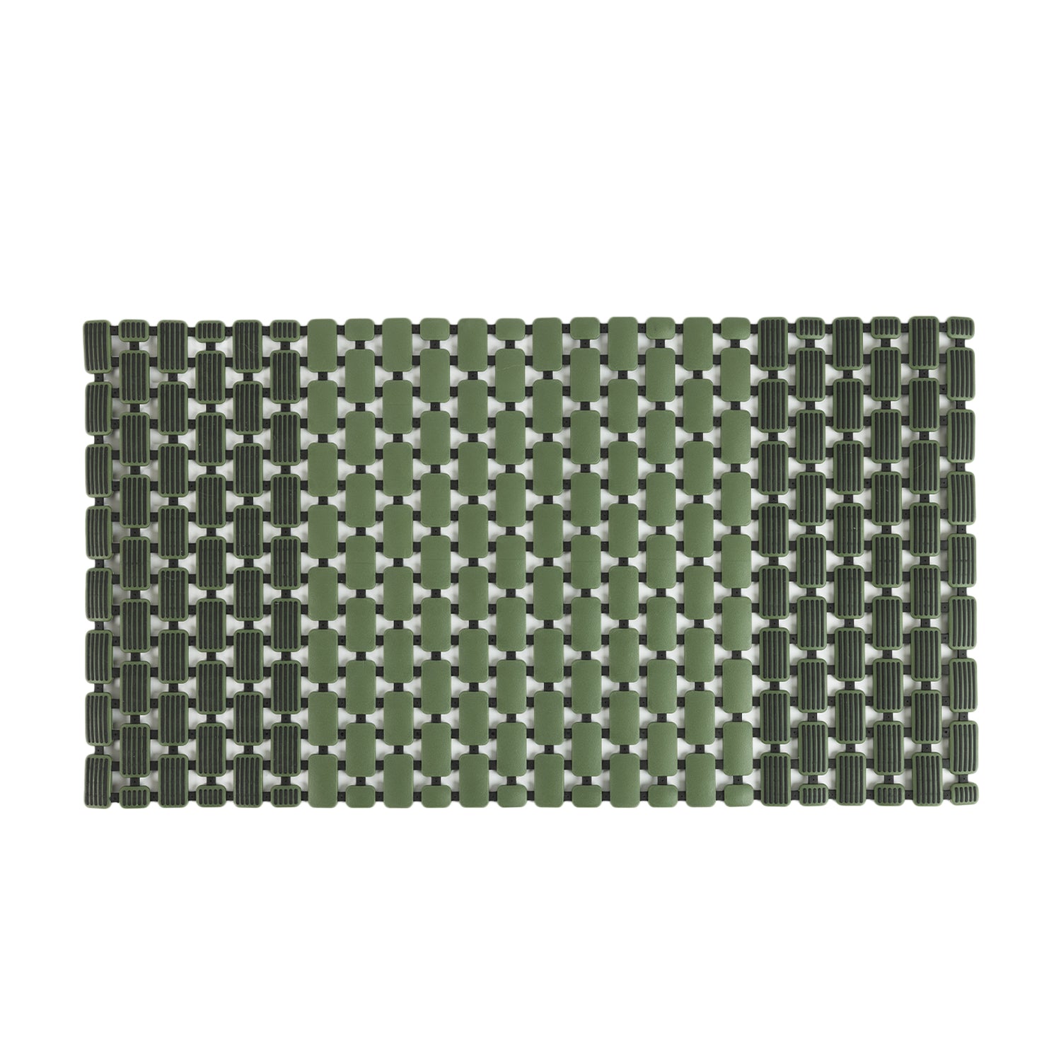 Forest Green interlocking shower mat with a textured rectangular tile design, providing a cushioned surface for use in showers and wet bathroom areas.
