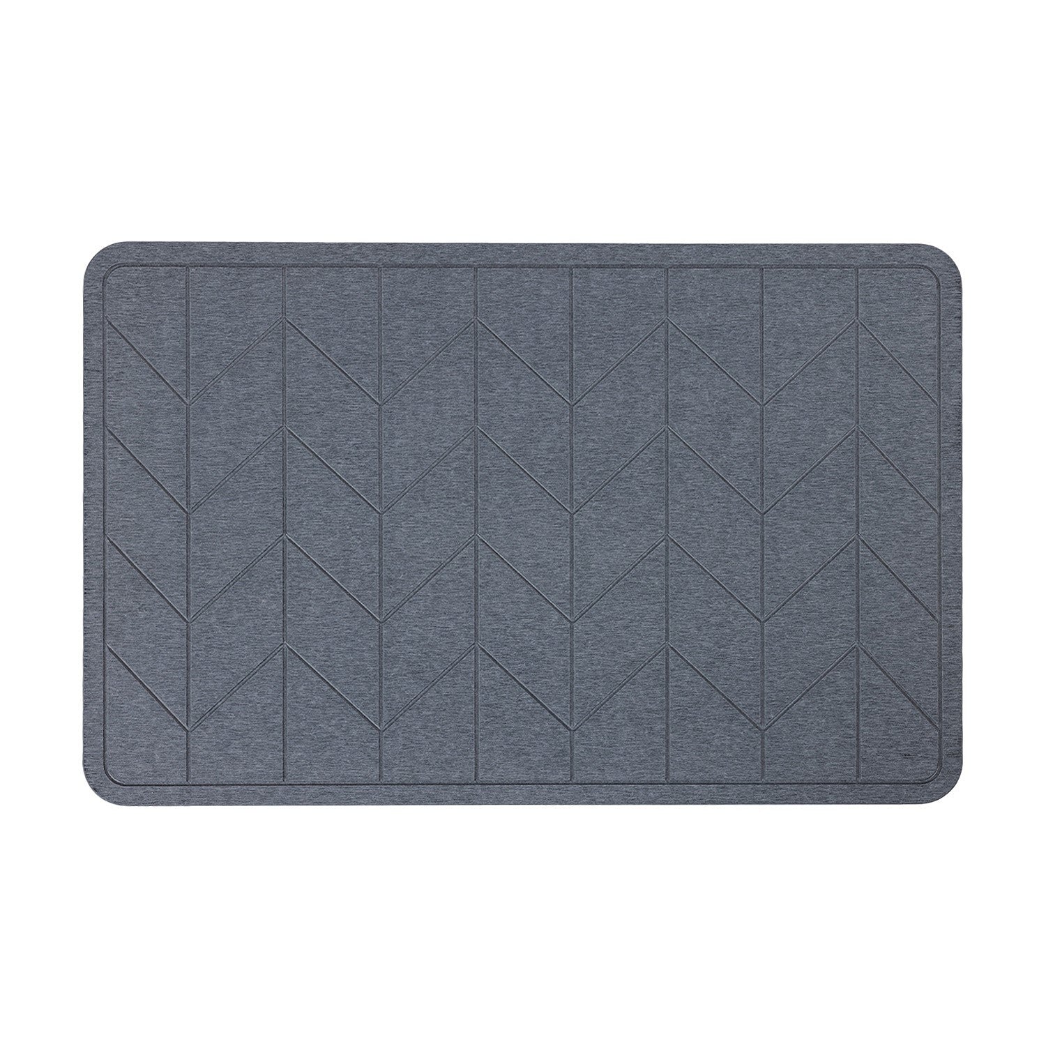 Charcoal stone quick dry bathmat featuring a modern geometric chevron design on a soft textured surface against a clean white background.