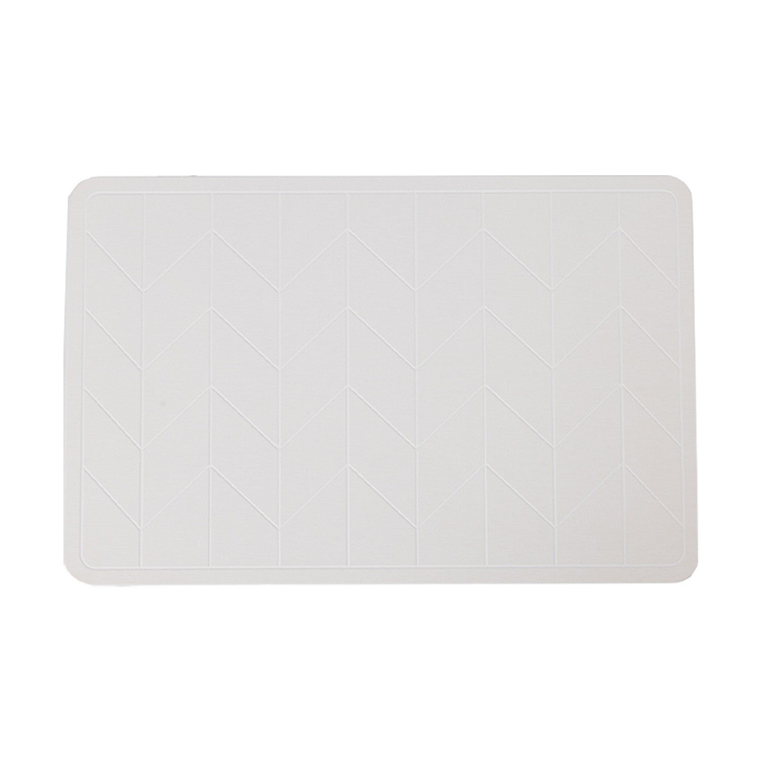 White Quick dry stone bathmat featuring a modern geometric chevron design on a soft textured surface against a clean white background.
