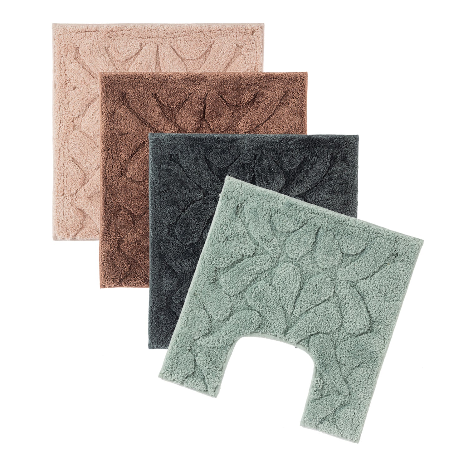 Luna Pattern toilet contour mats available in Blush, Chocolate, Charcoal, and Khaki.