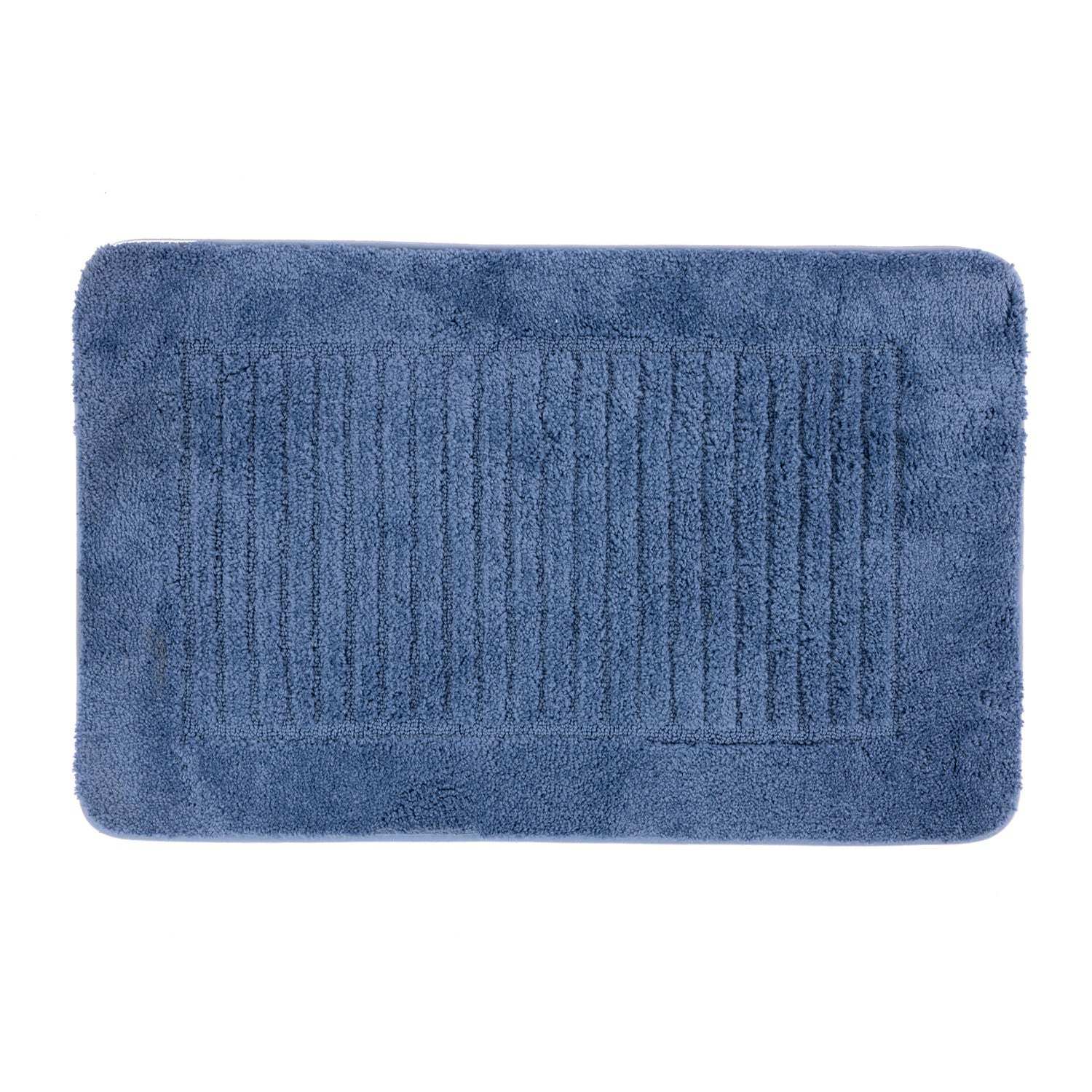 Design Republique Gemma Memory Foam Bathmat in Denim, featuring a soft textured surface with a subtle bordered design.