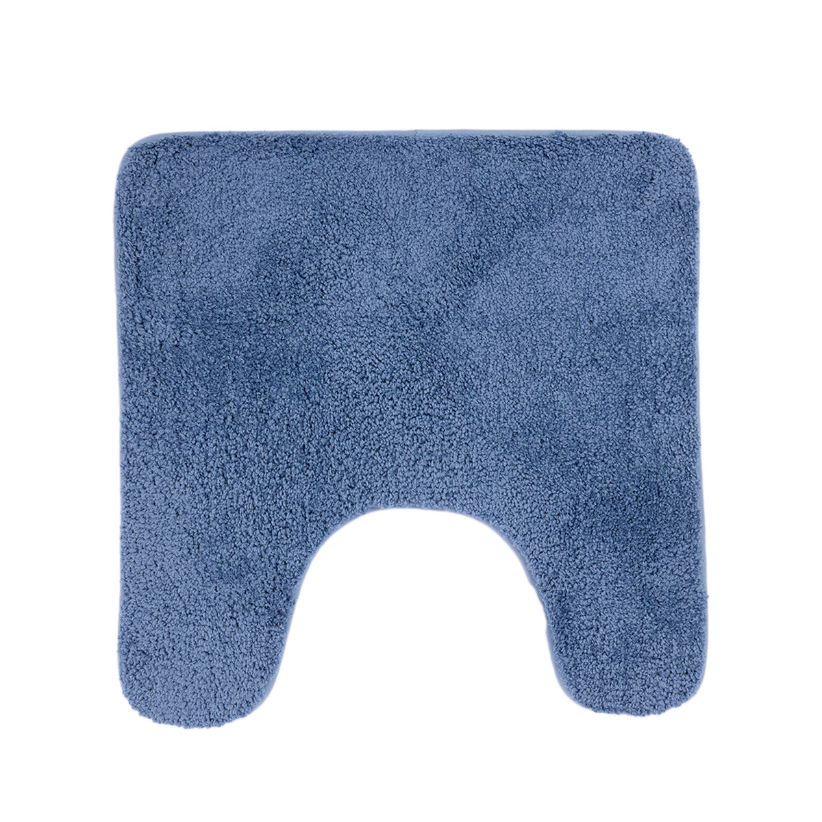 Design Republique Gemma Memory Foam Contour Mat in Denim, featuring a soft plush surface and shaped design to fit around the base of a toilet.