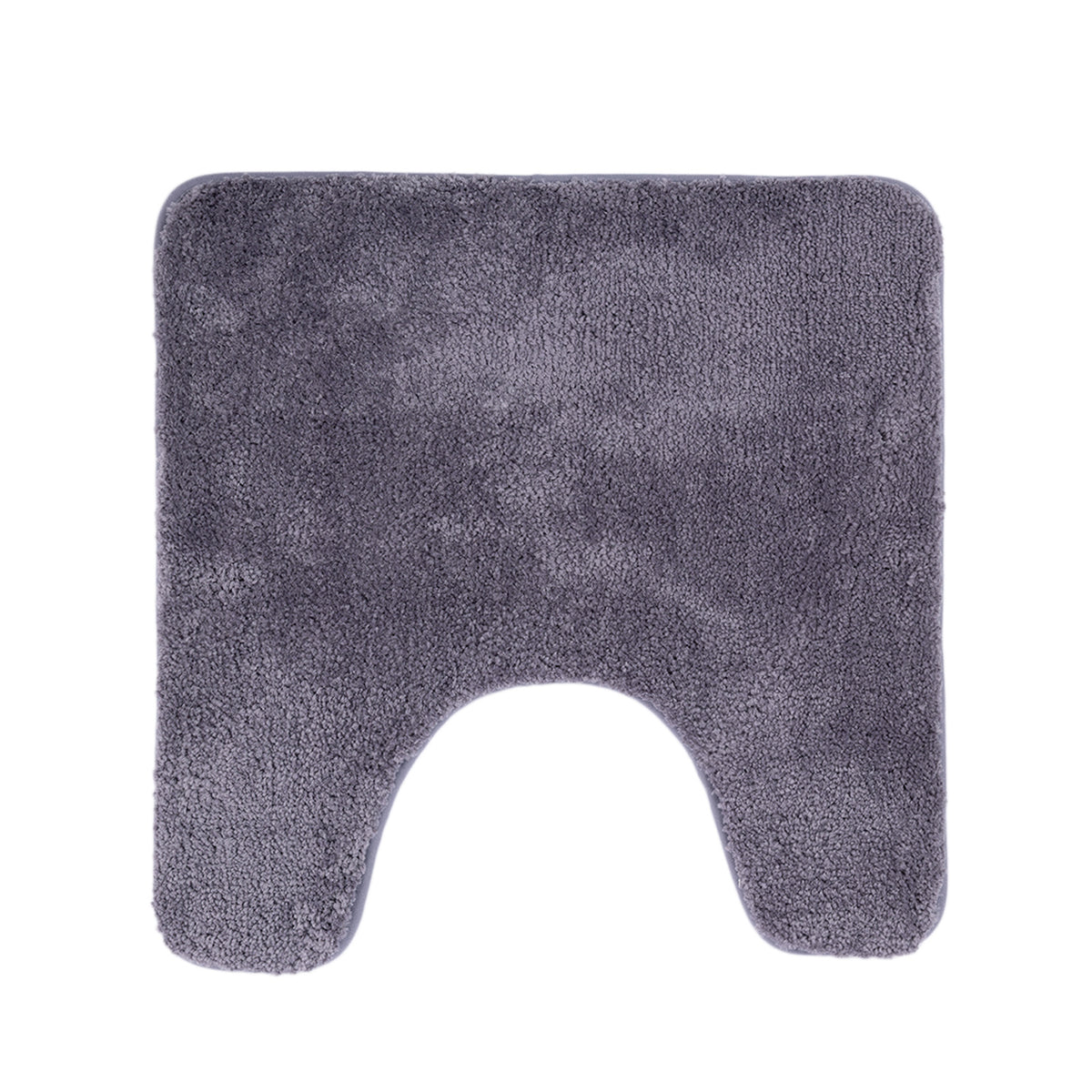 Design Republique Gemma Memory Foam Contour Mat in Silver, featuring a soft plush surface and shaped design to fit around the base of a toilet.
