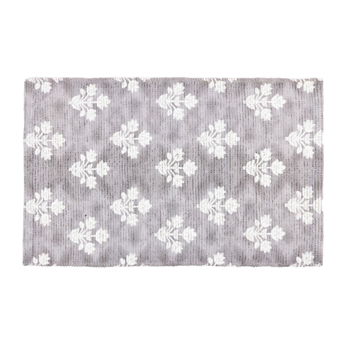 Design Republique Venica Chenille Bathmat in Taupe, featuring a soft textured finish with a contrasting white floral pattern.