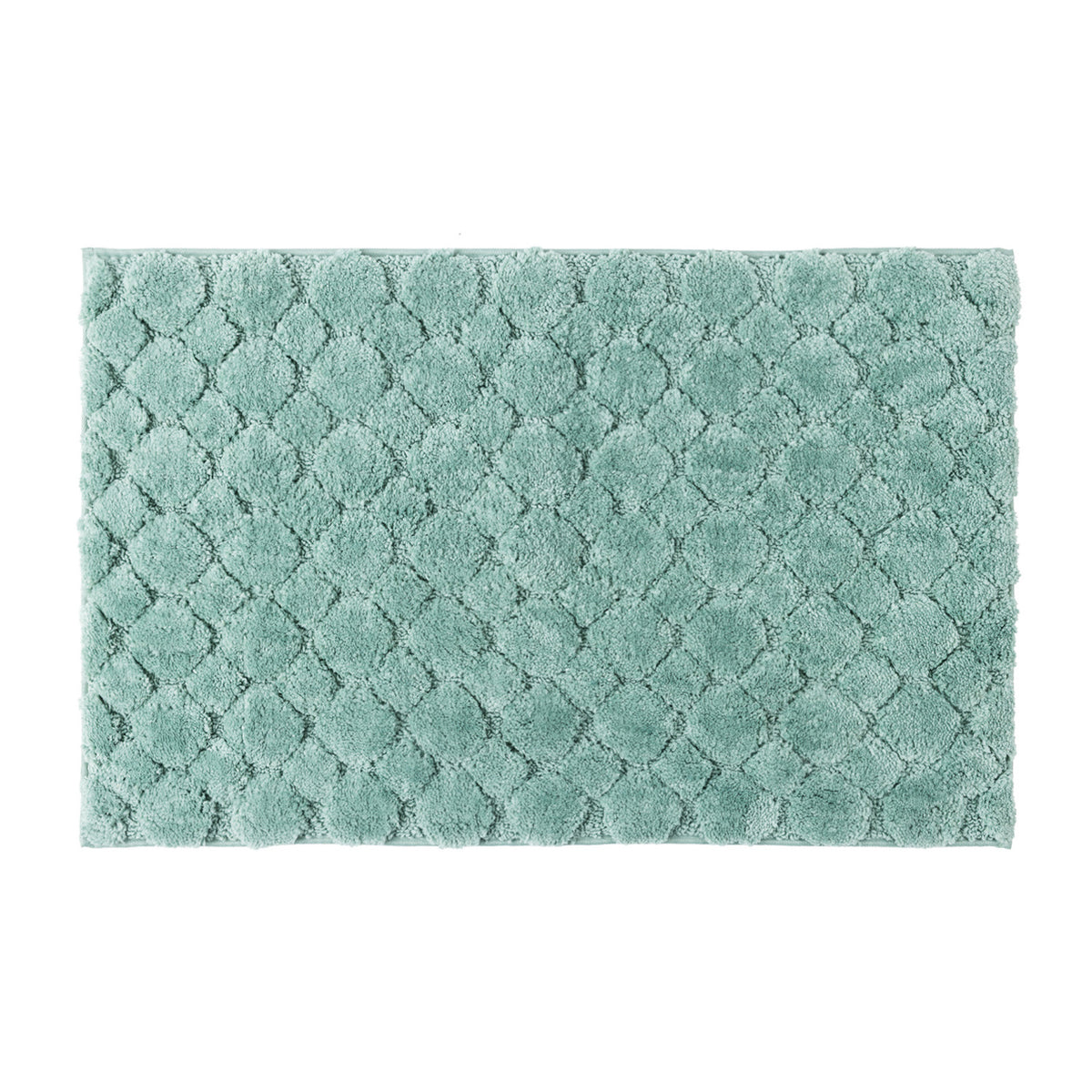 Solace Pebble Bathmat in Eucalyptus with a plush raised pebble-inspired texture on a white background.
