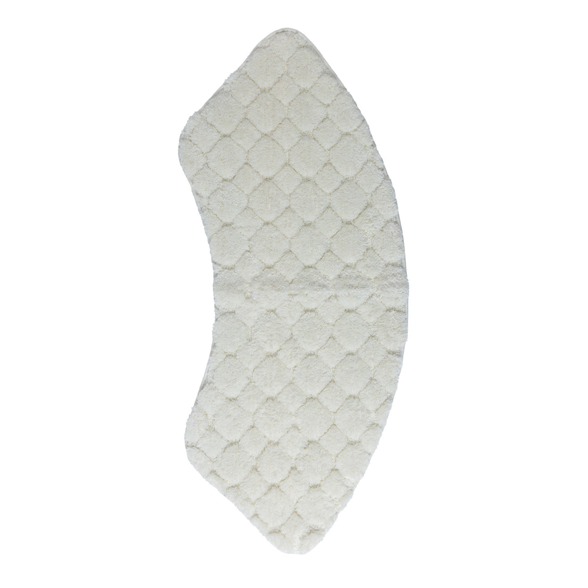 Solace Pebble Curved Shower Mat in Cream featuring a curved shape and plush textured pebble-inspired design.
