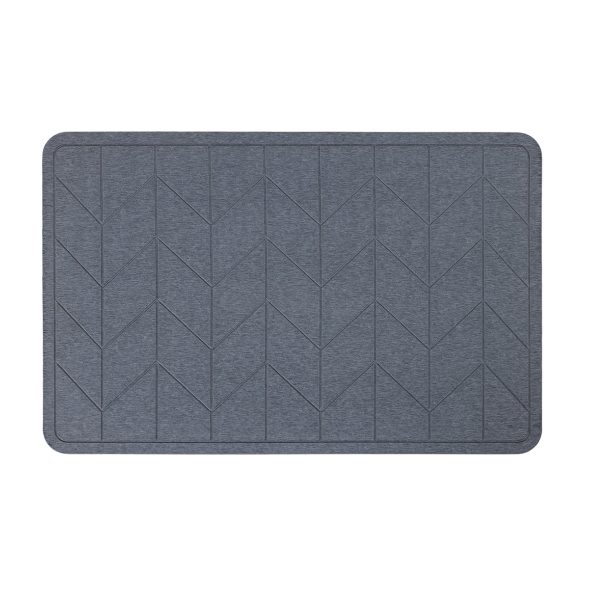Algodon Dri Stone Bath Mat Charcoal with a geometric chevron pattern and rounded corners.
