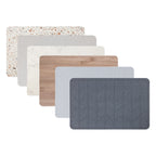 Algodon Dri Stone Bath Mat range showcasing six coordinating colours and finishes.
