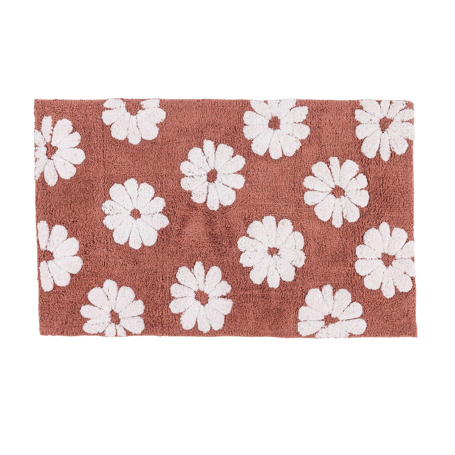 Dusky Pink bathmat featuring a white daisy floral design on a soft textured surface against a clean white background.