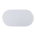 Clear oval shower mat featuring a non-slip textured surface with suction cups on a clean white background.